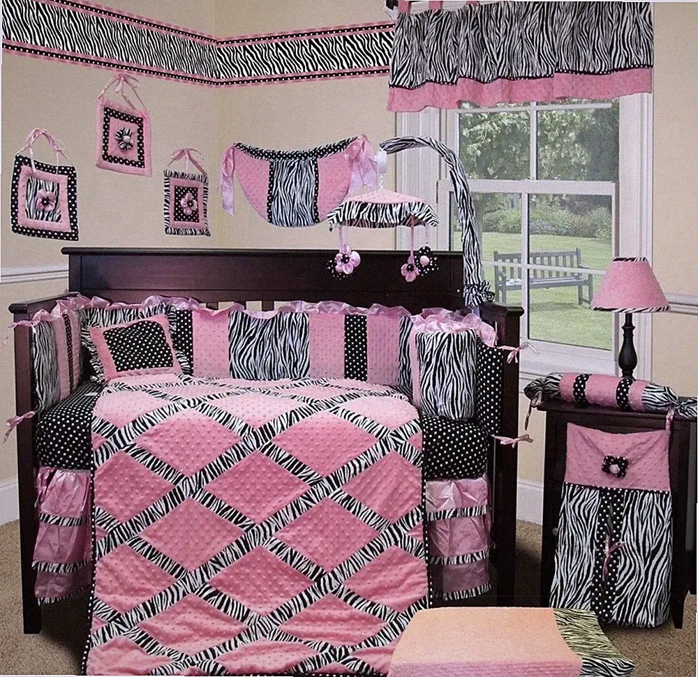 Zebra Princess 12- Piece Pink Black Safari Animal Crib Bedding Set Girls